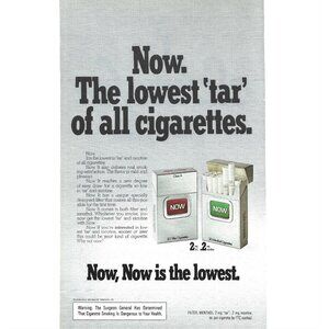 Now Lowest Tar Cigarette Ad 1970s Vintage Print Ad 9 inch